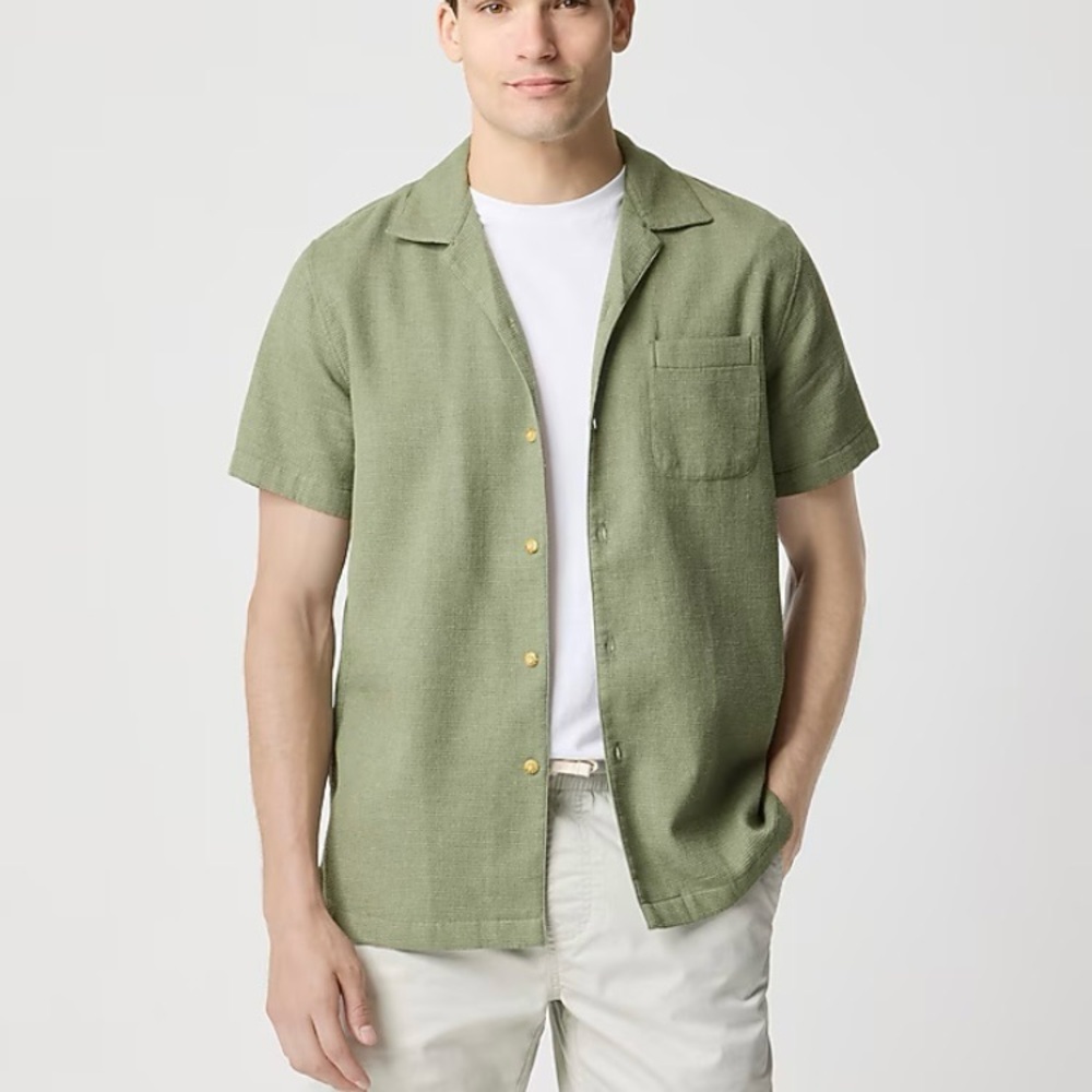 J Crew short-sleeve waffle dobby camp shirt